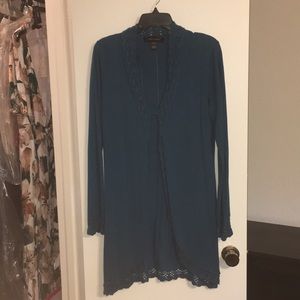 Cable & Gauge long sweater jacket L teal